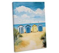 Beach Huts Canvas Wall Art Print Seaside Costal Painting Home Decor Nautical Theme Picture 2 (14x20 Inch / 35x51cm)