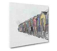 Beach Huts in Cape Town Canvas Print | Gallery Wrapped 30mm Frame Wall Art | 20x20 inches | Ready to Hang | Coastal Seascape Picture | Living Room Bedroom Lounge Office