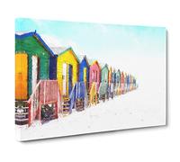 Beach Huts In Cape Town Canvas Print | Gallery Wrapped 30mm Frame Wall Art | 24x16 inches | Ready to Hang | Coastal Seascape Picture | Living Room Bedroom Lounge Office