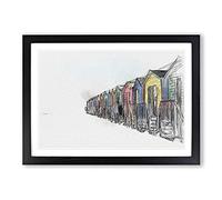 Beach Huts in Cape Town in Abstract Framed Print | A2 Black Framed Wall Art | Ready to Hang | Abstract Beach Picture | Living Room Bedroom Lounge Office