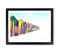 Beach Huts In Cape Town Painting Modern Art Framed Print | A4 Black Framed Wall Art | Ready to Hang | Modern Beach Picture | Living Room Bedroom Lounge Office