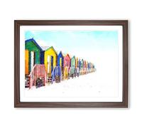 Beach Huts In Cape Town Painting Modern Art Framed Wall Art Print, Ready to Hang Picture for Living Room Bedroom Home Office Décor, Walnut A4 (34 x 25 cm)
