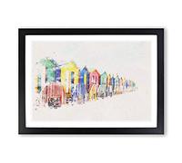 Beach Huts in Cape Town Watercolour Framed Print | A2 Black Framed Wall Art | Ready to Hang | Modern Beach Picture | Living Room Bedroom Lounge Office