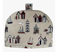 Beach Huts Linen Brown Red Blue Seaside Deckchair 3 Layer Tea Cosy Pot Warmer