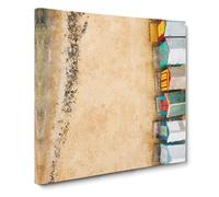 Beach Huts on Brighton Beach Canvas Print | Gallery Wrapped 30mm Frame Wall Art | 14x14 inches | Ready to Hang | Abstract Seascape Picture | Living Room Bedroom Lounge Office