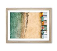 Beach Huts On Brighton Beach Painting Modern Art Framed Print | A4 Oak Framed Wall Art | Ready to Hang | Modern Beach Picture | Living Room Bedroom Lounge Office