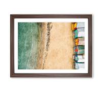 Beach Huts On Brighton Beach Painting Modern Art Framed Print | A4 Walnut Framed Wall Art | Ready to Hang | Modern Beach Picture | Living Room Bedroom Lounge Office