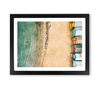 Beach Huts On Brighton Beach Painting Modern Art Framed Wall Art Print, Ready to Hang Picture for Living Room Bedroom Home Office Décor, Black A4 (34 x 25 cm)