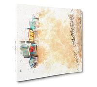 Beach Huts on Brighton Beach Watercolour Canvas Print | Gallery Wrapped 30mm Frame Wall Art | 14x14 inches | Ready to Hang | Coastal Seascape Picture | Living Room Bedroom Lounge Office