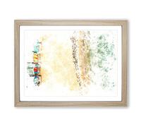Beach Huts On Brighton Beach Watercolour Modern Framed Print | A4 Oak Framed Wall Art | Ready to Hang | Modern Beach Picture | Living Room Bedroom Lounge Office