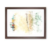 Beach Huts On Brighton Beach Watercolour Modern Framed Print | A4 Walnut Framed Wall Art | Ready to Hang | Modern Beach Picture | Living Room Bedroom Lounge Office
