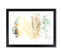 Beach Huts On Brighton Beach Watercolour Modern Framed Wall Art Print, Ready to Hang Picture for Living Room Bedroom Home Office Décor, Black A4 (34 x 25 cm)