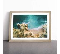 Beach in Lagos Portugal Framed Wall Art Picture Print - Canvas Painting - Modern Home Décor Poster - Ready to Hang for Living Room Bedroom Kitchen - Oak A4 (27 x 36 cm)