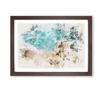 Beach in Lagos Portugal Watercolour Framed Print | A2 Walnut Framed Wall Art | Ready to Hang | Modern Beach Picture | Living Room Bedroom Lounge Office