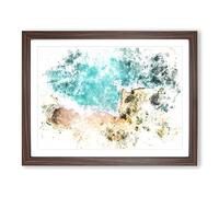 Beach In Lagos Portugal Watercolour Modern Framed Print | A3 Walnut Framed Wall Art | Ready to Hang | Modern Beach Picture | Living Room Bedroom Lounge Office