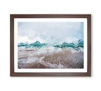 Beach In Santa Cruz California In Abstract Modern Art Framed Wall Art Print, Ready to Hang Picture for Living Room Bedroom Home Office Décor, Walnut A3 (46 x 34 cm)