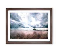 Beach In Sopelana Spain Painting Modern Art Framed Print | A4 Walnut Framed Wall Art | Ready to Hang | Modern Beach Picture | Living Room Bedroom Lounge Office