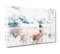 Beach In Sopelana Spain Watercolour Modern Canvas Wall Art Print Ready to Hang, Framed Picture for Living Room Bedroom Home Office Décor, 24x16 Inch (60x40 cm)