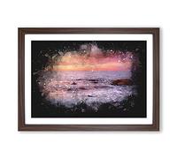 Beach in Spain Paint Splash Framed Print | A2 Walnut Framed Wall Art | Ready to Hang | Modern Beach Picture | Living Room Bedroom Lounge Office