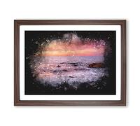 Beach In Spain Paint Splash Modern Art Framed Wall Art Print, Ready to Hang Picture for Living Room Bedroom Home Office Décor, Walnut A4 (34 x 25 cm)
