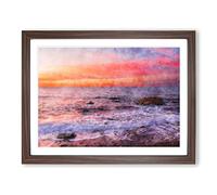 Beach In Spain Painting Modern Art Framed Wall Art Print, Ready to Hang Picture for Living Room Bedroom Home Office Décor, Walnut A4 (34 x 25 cm)