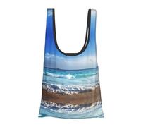 Beach in Sunset Time Print Foldable Reusable Grocery Bag Lightweight Shopping Tote for Groceries Travel Beach Eco-Friendly Compact Adventure Tote