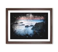 Beach In Yantai China Paint Splash Modern Art Framed Wall Art Print, Ready to Hang Picture for Living Room Bedroom Home Office Décor, Walnut A2 (64 x 46 cm)