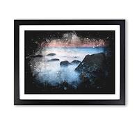 Beach In Yantai China Paint Splash Modern Art Framed Wall Art Print, Ready to Hang Picture for Living Room Bedroom Home Office Décor, Black A4 (34 x 25 cm)