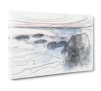 Beach In Yantai China Sketch Canvas Print | Gallery Wrapped 30mm Frame Wall Art | 24x16 inches | Ready to Hang | Coastal Seascape Picture | Living Room Bedroom Lounge Office