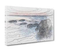 Beach in Yantai China Sketch Canvas Print | Gallery Wrapped 30mm Frame Wall Art | 30x20 inches | Ready to Hang | Modern Seascape Picture | Living Room Bedroom Lounge Office