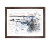 Beach In Yantai China Sketch Modern Art Framed Print | A2 Walnut Framed Wall Art | Ready to Hang | Modern Beach Picture | Living Room Bedroom Lounge Office