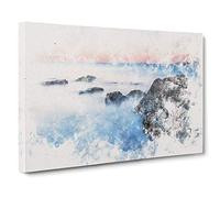 Beach in Yantai China Watercolour Canvas Print | Gallery Wrapped 30mm Frame Wall Art | 30x20 inches | Ready to Hang | Modern Seascape Picture | Living Room Bedroom Lounge Office