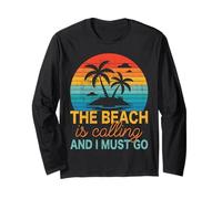 Beach is Calling and I Must Go Vintage Sunset Summer Vibes Long Sleeve T-Shirt