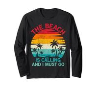 Beach is Calling I Must Go Vintage Palm Tree Beach Sunset Long Sleeve T-Shirt