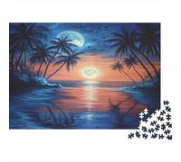 Beach Jigsaw Puzzles Puzzle for Adults Kids. 1000 Piece Sunset Moon Great Gifts Challenge Toy Educational Games Home Decoration for Adults& Kids Age 14 Years Up 1000pcs (75x50cm)