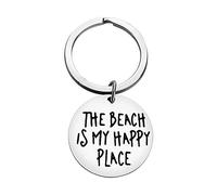 Beach Keyring Beach Gifts The Beach is My Happy Place Keychain Beach Charm Keychain Beach Lover Gifts Stainless Steel Keyring Birthday Christmas Graduation Gift for Women Girl Teens Beach Lover