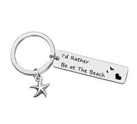 Beach Keyring for Beach Girls I'd Rather Be at The Beach Keychain Beach Lover Gifts for Christmas Birthday Gifts for Friends Family Vacation Gift Starfish Keyring Nature Lover Gift for Women Girls