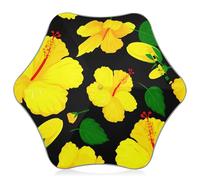 Beach Kids Umbrella Girls Portable Sun Umbrella Uv Protection Child Classic Stick Boys Umbrellas for Rain Yellow Hibiscus Flowers Black