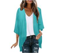 Beach Kimono Plus Size Blue Cardigan Super Thin 3/4 Sleeve Beach Cover Ups for Women UK Light Cardigans for Summer Lightweight Jackets Hawaiian Shirts