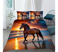 Beach King Duvet Cover Horse King Size Duvet Cover Bedding Set is Suitable for All Seasons, Easy to Care for, Duvet Cover is Made of Microfiber with Zipper