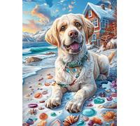 Beach Labrador 1000 Pieces Set Classic Jigsaw Puzzle Animal Pets Couple Puzzle Partners Mind Relaxation Wall Decor Easter New Year Creativity & Gift Giving 1000 PCS