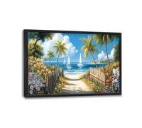 Beach Large Wall Art for Living Room Nature Tropical Palm Tree Framed Canvas Decor Ocean Coastal Landscape Prints Painting Pictures Extra Large Seaside Seascape Artwork for Bedroom Bathroom 24"x36"