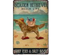 Beach Life Golden Retriever Metal Art Tin Sign Suitable For Garage,Cafe,Office,Kitchen,Home Bar Home Bathroom 20x30cm