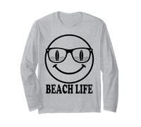 Beach Life Happy Face Surfer Sunglasses Ocean Waves Long Sleeve T-Shirt