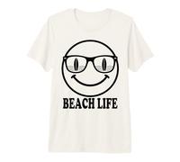 Beach Life Happy Face Surfer Sunglasses Ocean Waves Premium T-Shirt