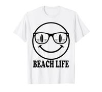 Beach Life Happy Face Surfer Sunglasses Ocean Waves T-Shirt