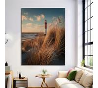 Beach Lighthouse Canvas Wall Art Painting - Wall Decor Modern Tan Pictures Room Decoration Ocean Theme Print Poster Artwork For Living Room Home Decor Unframed 12X16In