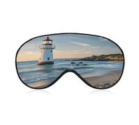 Beach Lighthouse Sleep Mask Light Block-Out Eye Mask for Side Sleeper Pressure-Free Soft Night Blindfold with Adjustable Strap Breathable Sleep Eye Cover for Travel