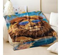 Beach Lion with Sunglasses Print Flannel Blanket - Super Soft Cozy Vacation Theme Blanket for Home Sofa and Bed (04,180x200cm)