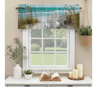 Beach Lounge Chairs Valances for Windows, Summer Turquoise Seaweed Ocean Waves Rod Pocket Valance Short Window Treatments Curtains for Kitchen Bathroom Bedroom Decor, 42 x 12 Inches